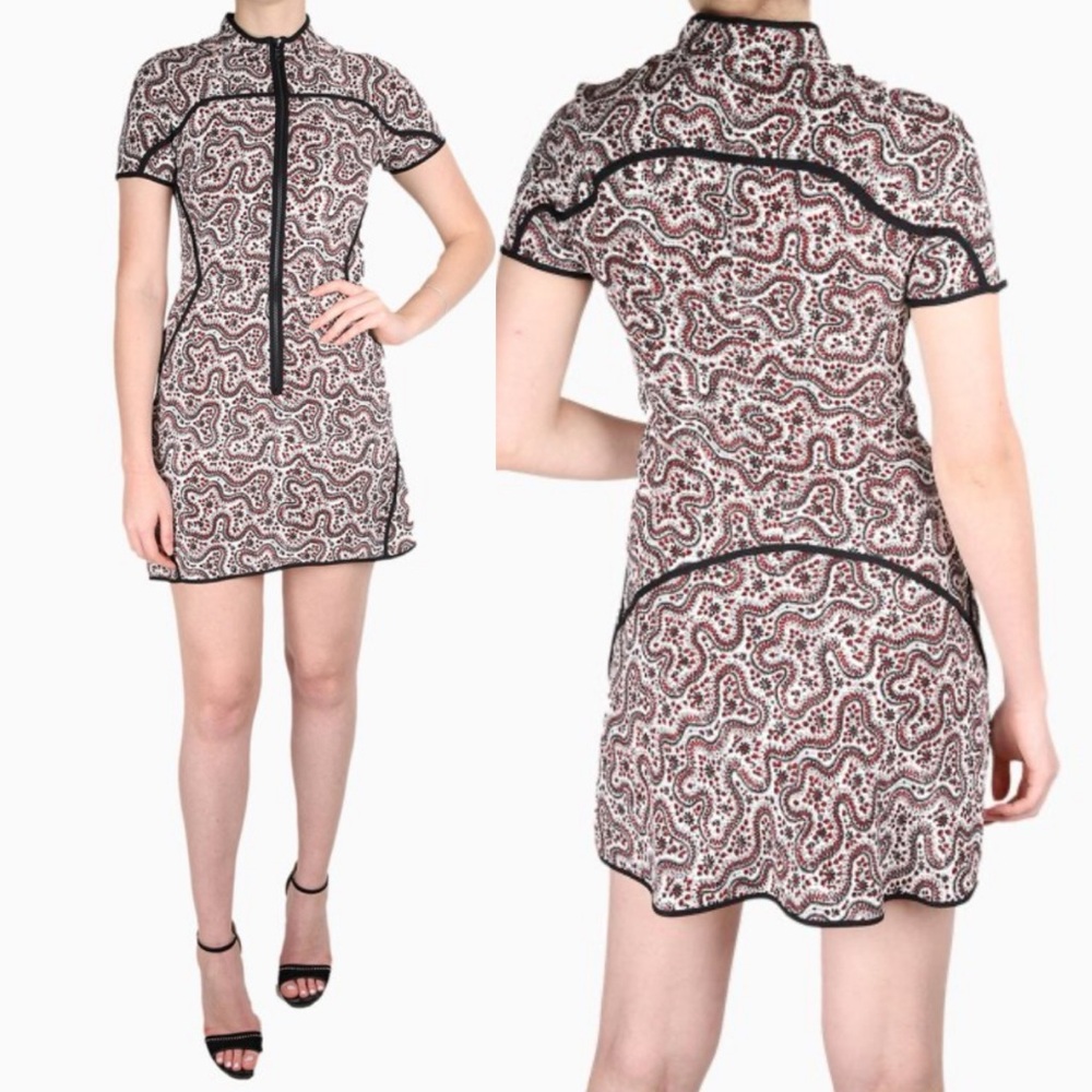 A.L.C. Silk Floral Calico Paisley Mini Short Quarter Zip Dress